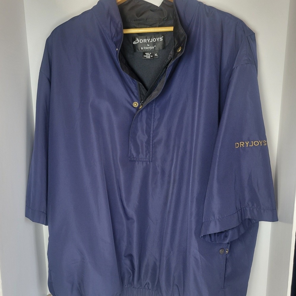 FootJoy DryJoys Mens XL Navy Blue Short Sleeve Golf Windbreaker Pullover Jacket